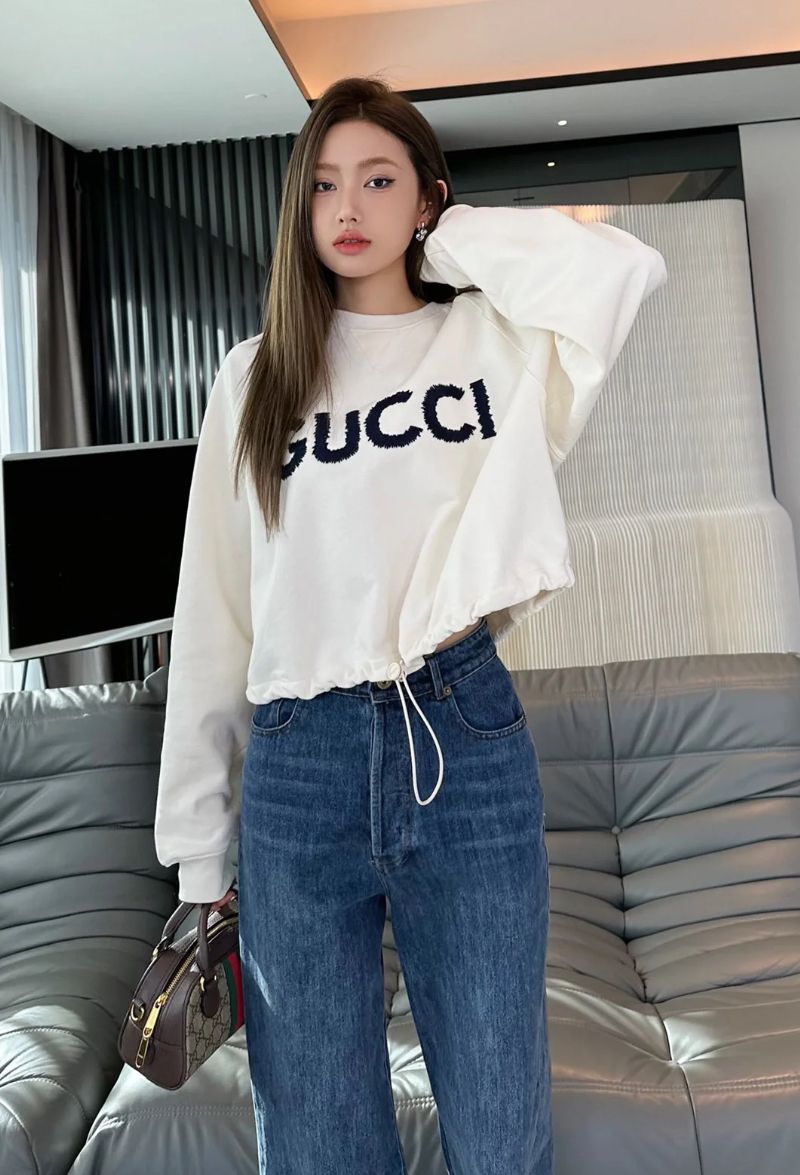 Gucci 刺繡LOGO短版抽繩大學T