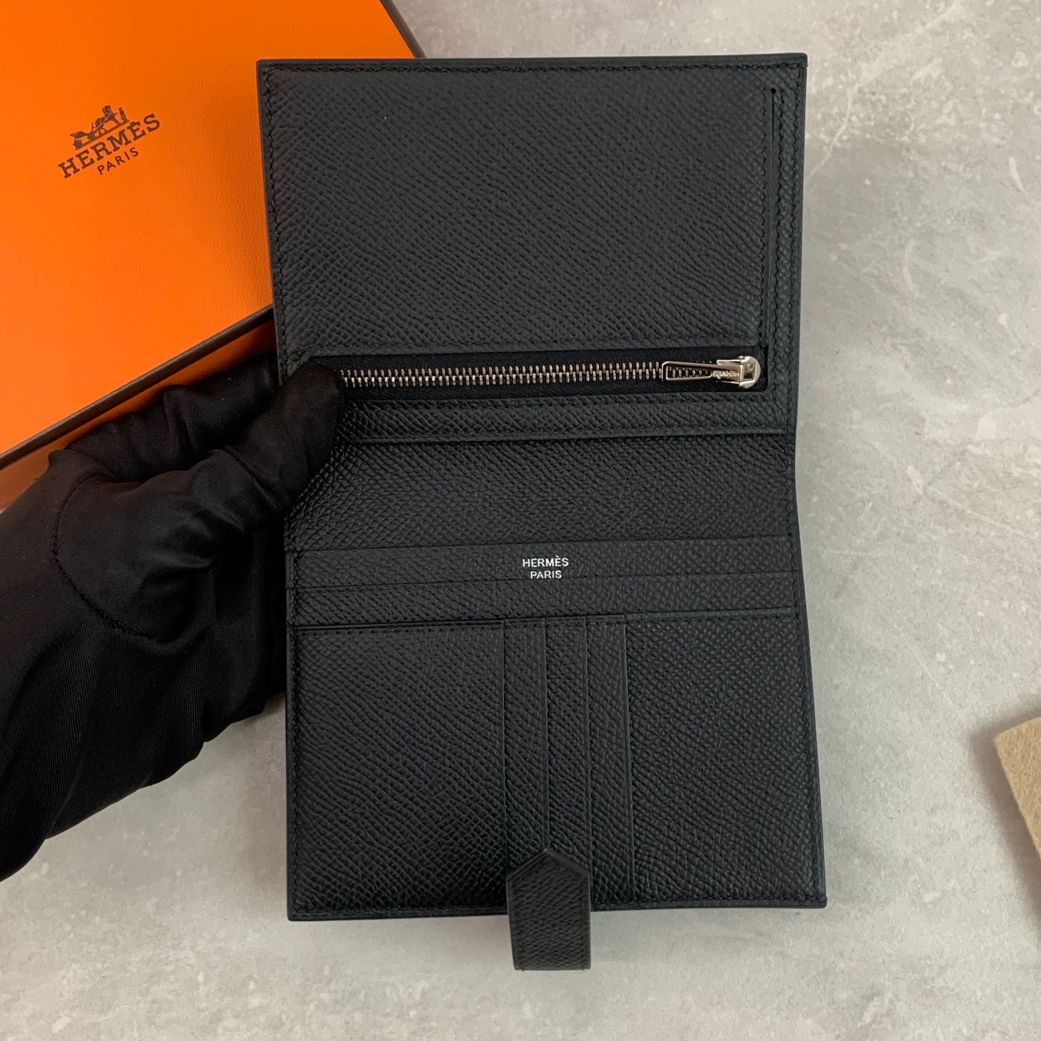 Hermès Bearn Wallet黑銀