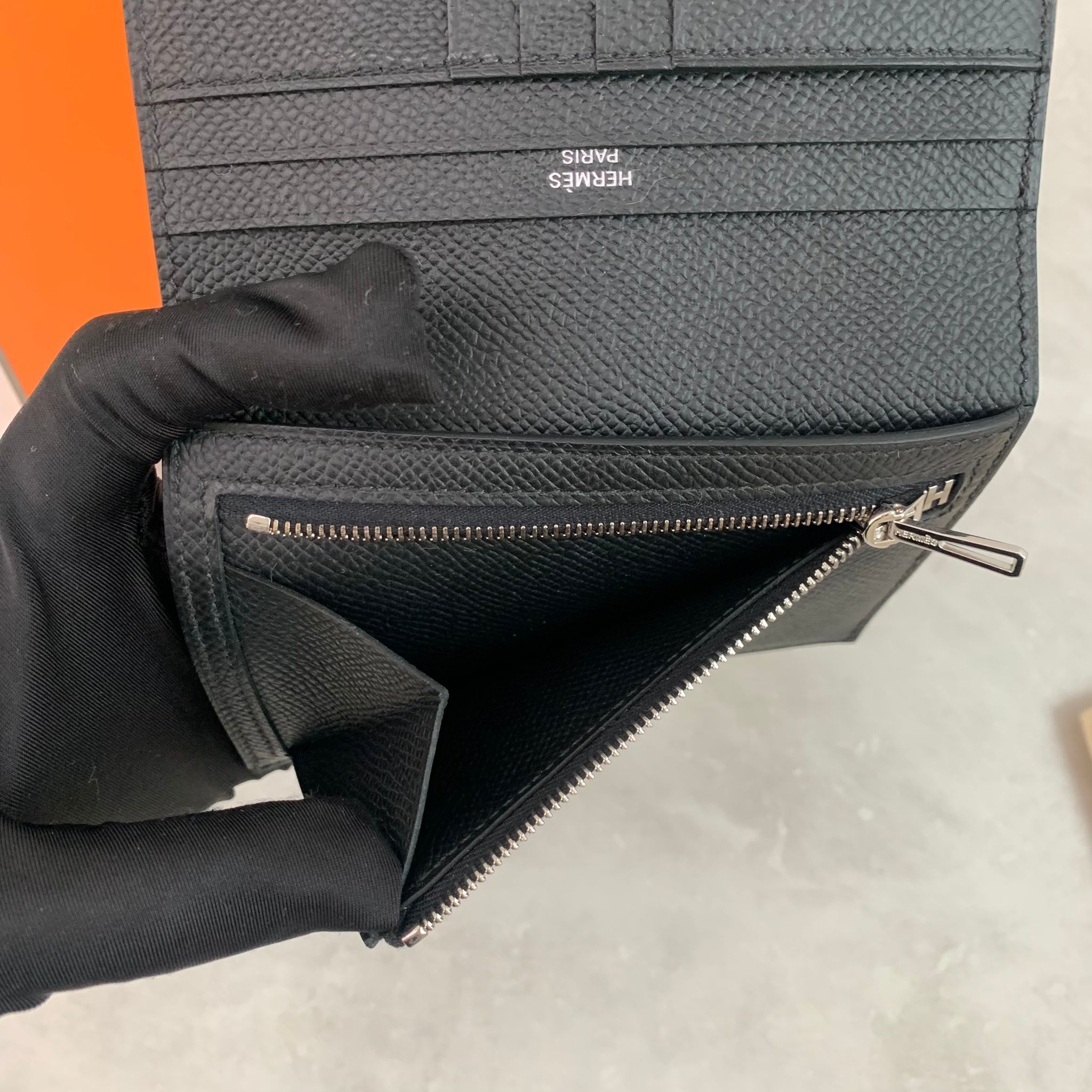 Hermès Bearn Wallet黑銀