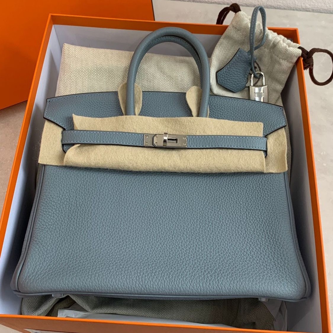 Hermès Birkin 25 亞麻藍銀釦