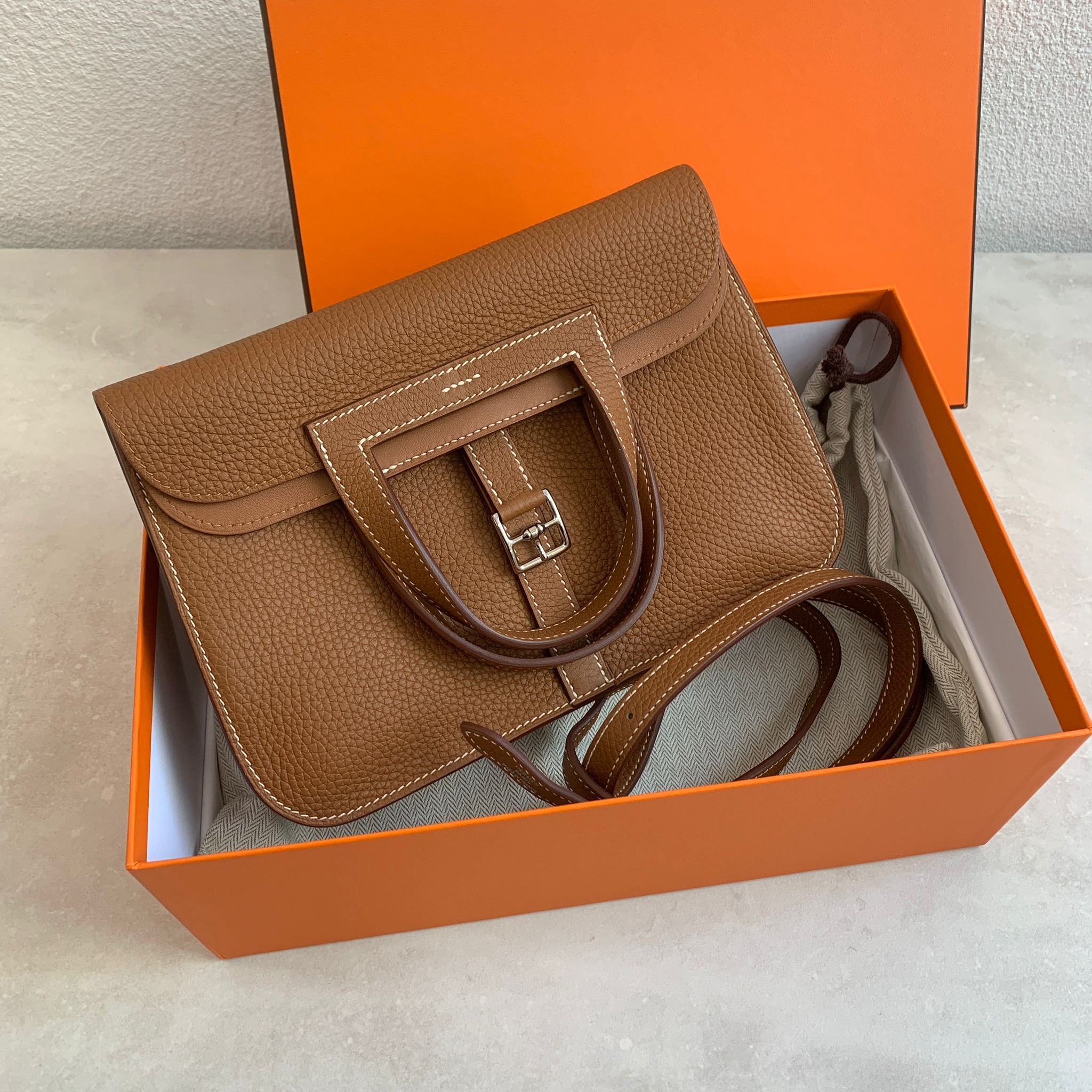 Hermès Halzen 25 金棕銀釦