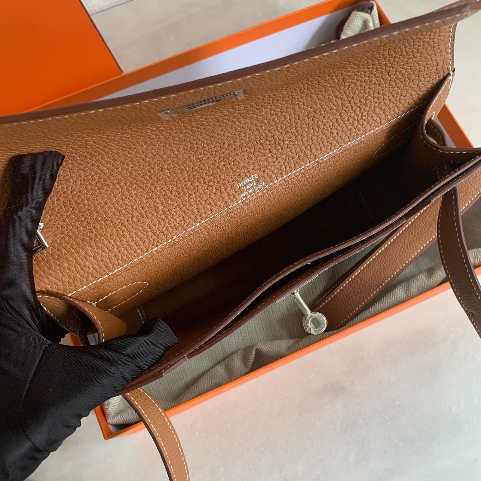 Hermès Kelly depeches25 金棕銀釦