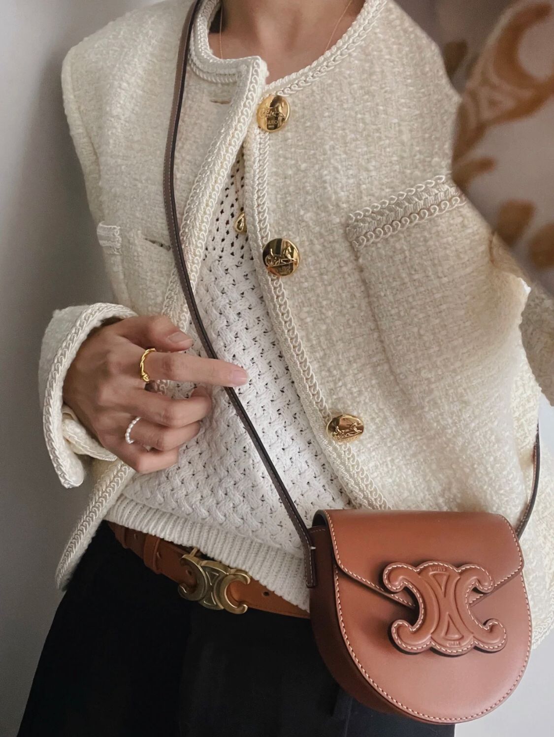 CELINE Mini 凱旋門馬鞍包 焦糖色