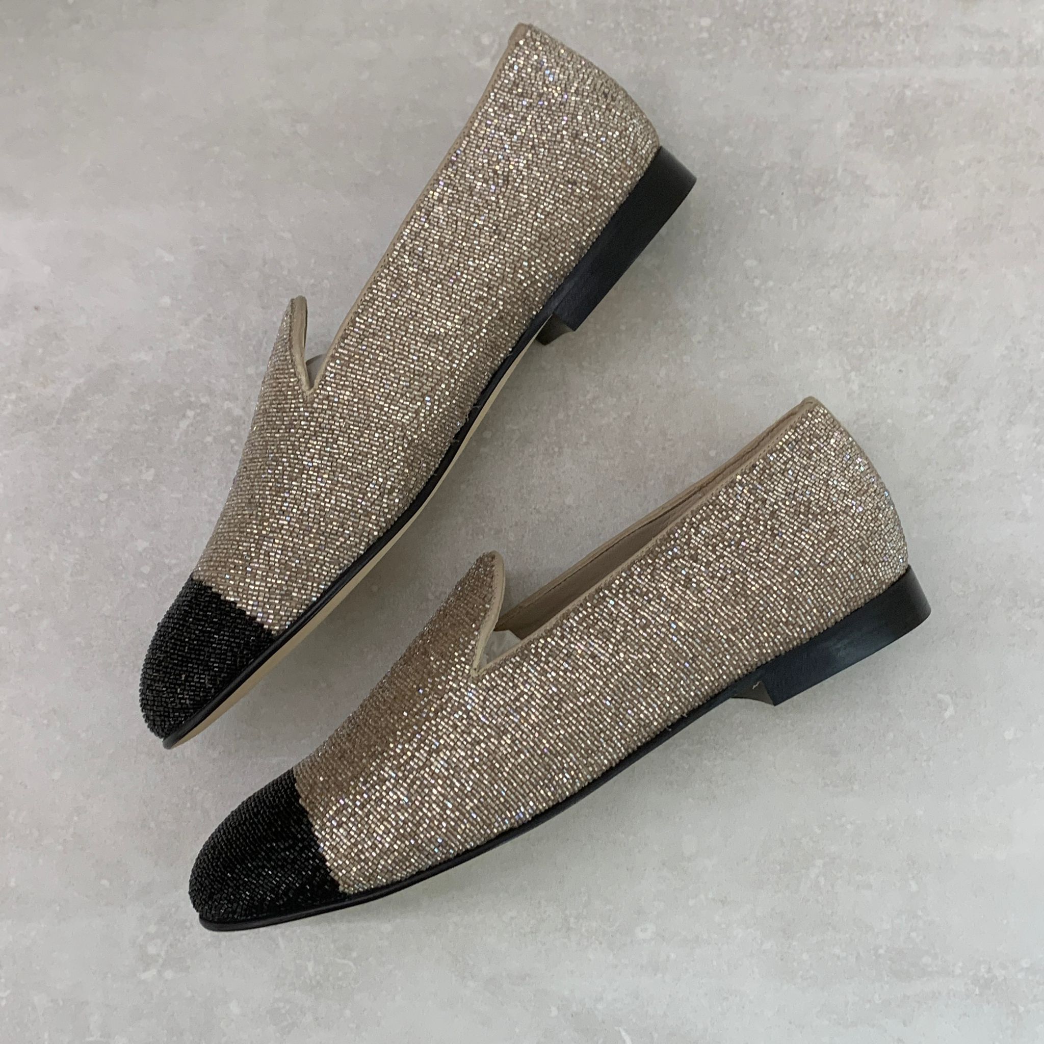 chanel 香檳金拼色串珠款樂福鞋