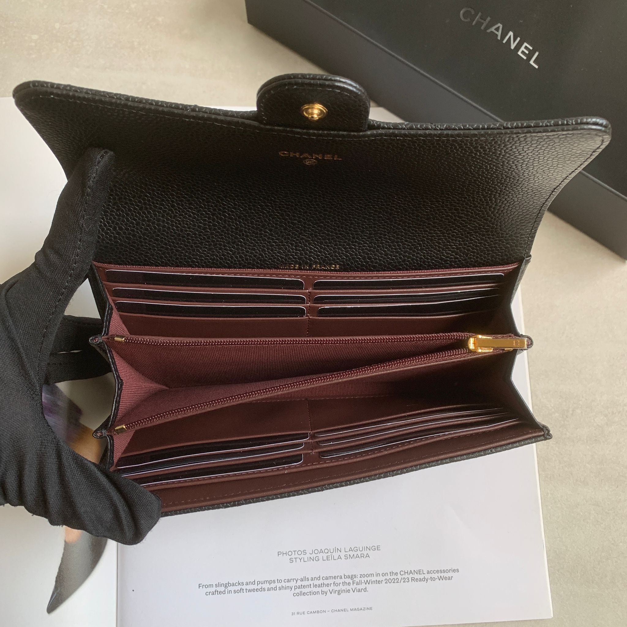 chanel 經典荔枝長夾淡金釦