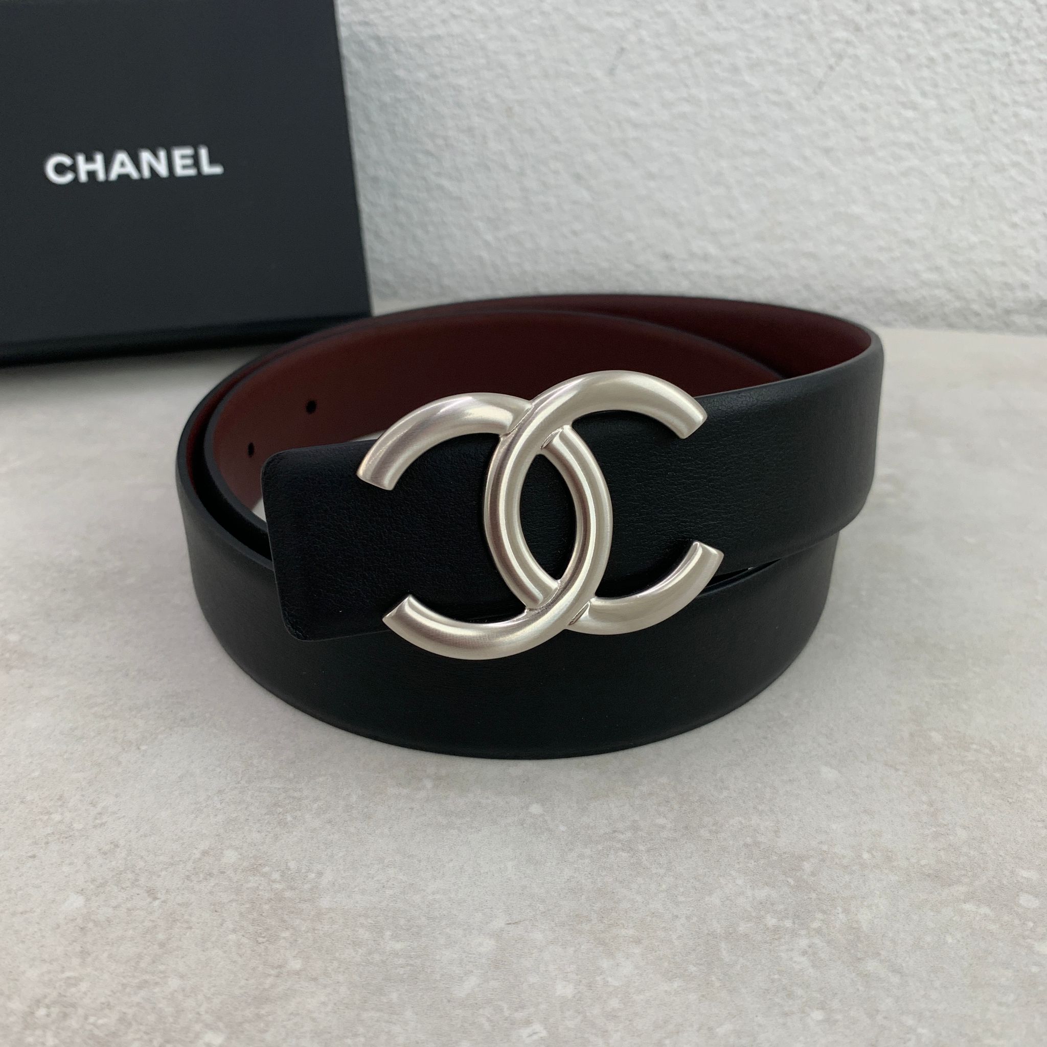 CHANEL 24C 雙面黑銀皮帶