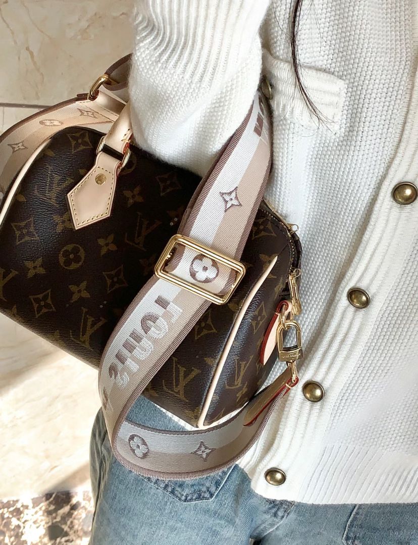 LV Speedy Bandoulière 20 米色背帶