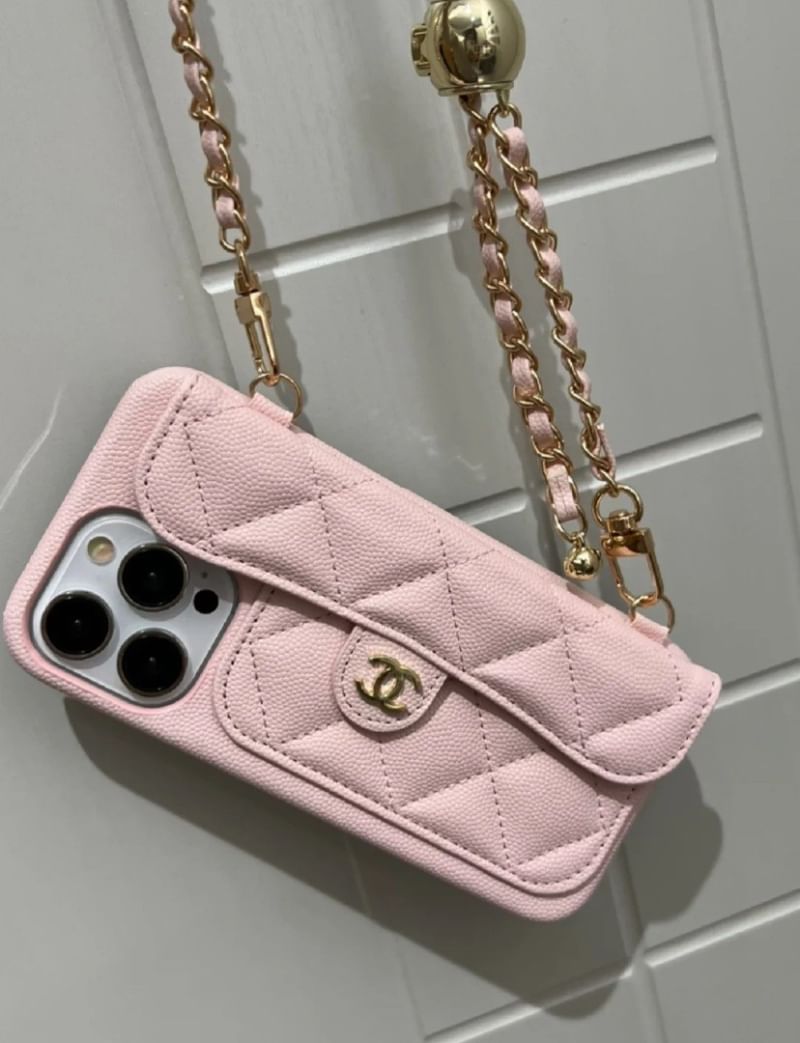 Chanel 金球背帶粉色手機殼