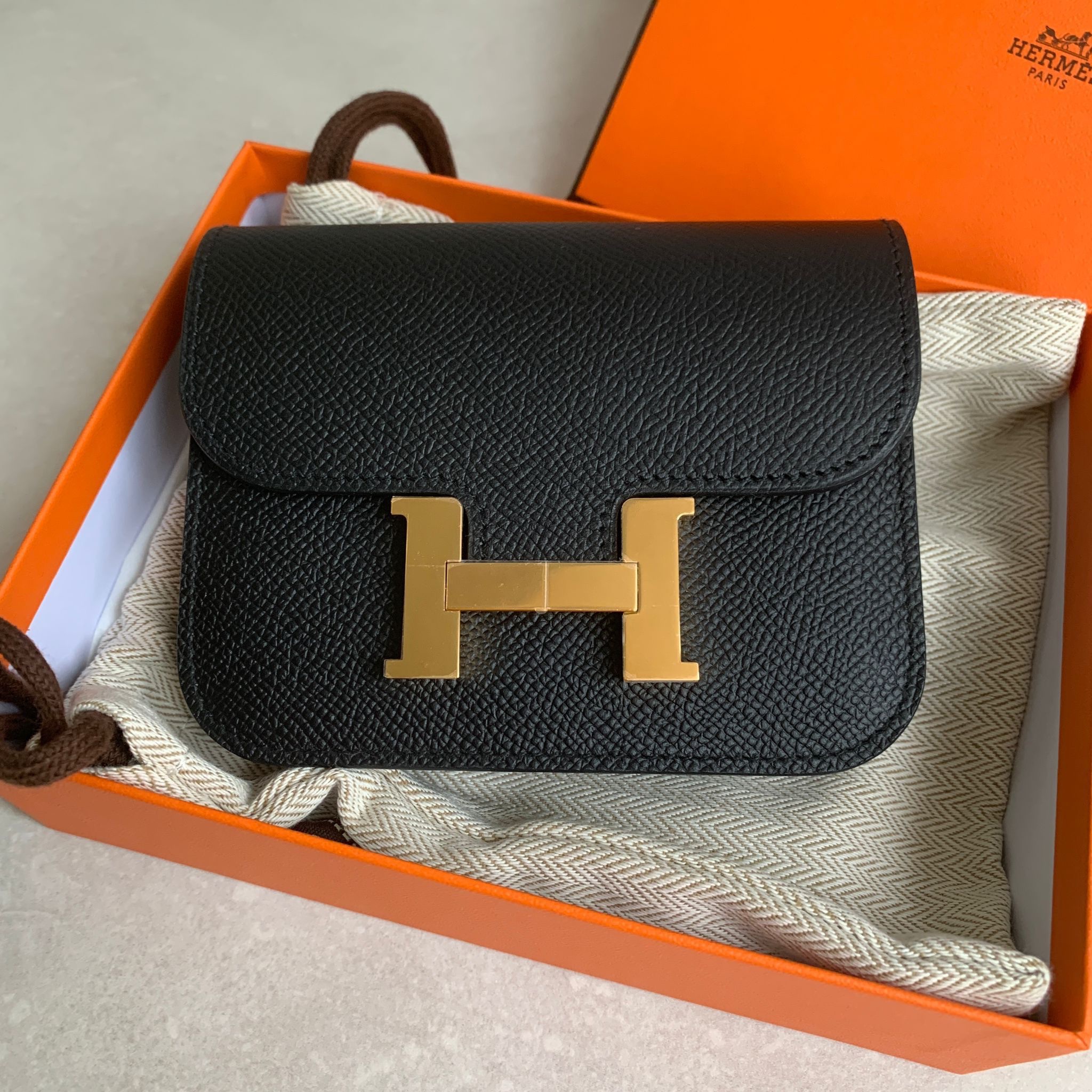 Hermès Constance Slim Wallet黑金腰包短夾