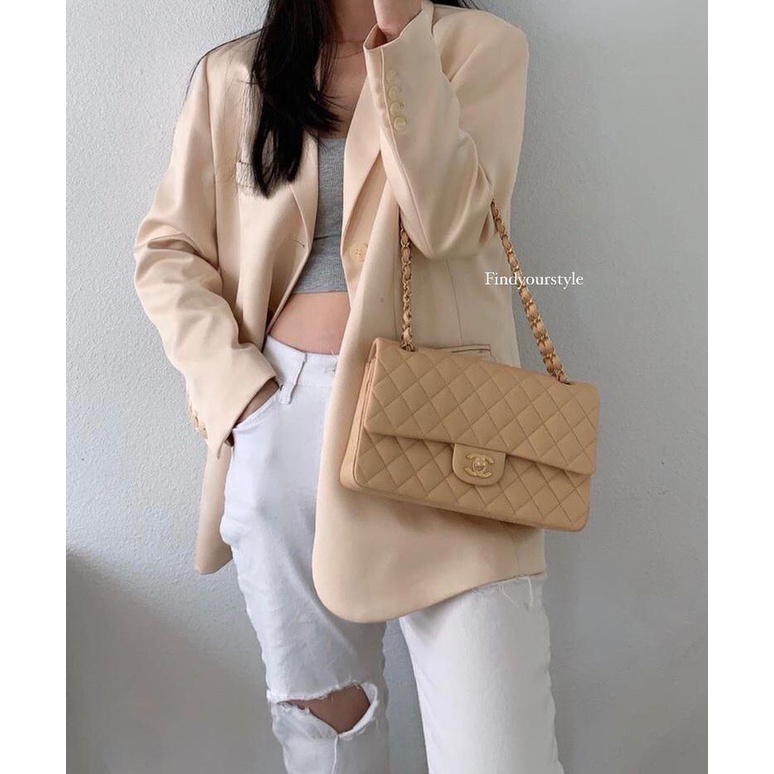 Chanel Classic Flap Handbag CF25 經典手提包 奶茶色羊皮金釦