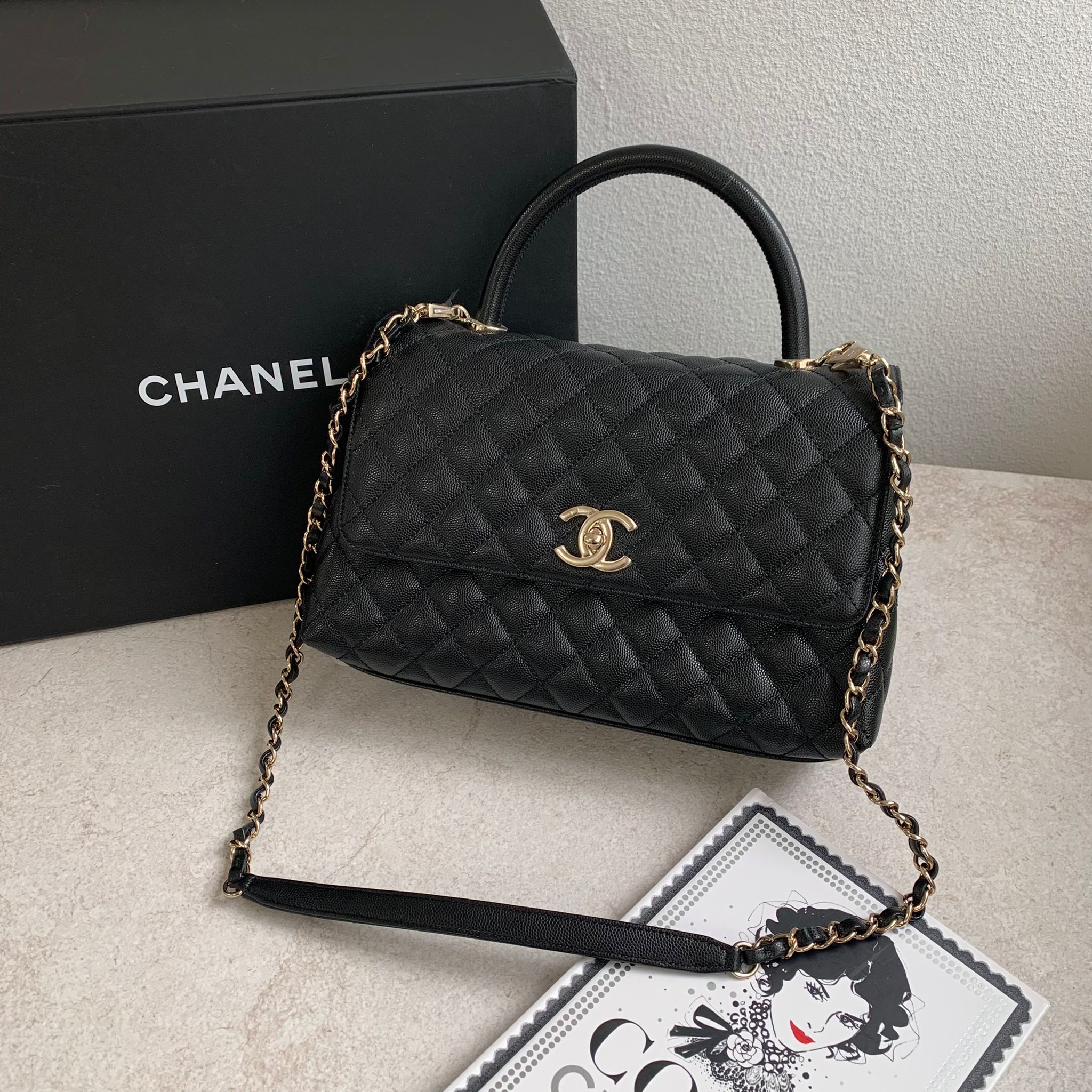 Chanel Large Flap Bag With Top Handle 中號郵差包黑金釦