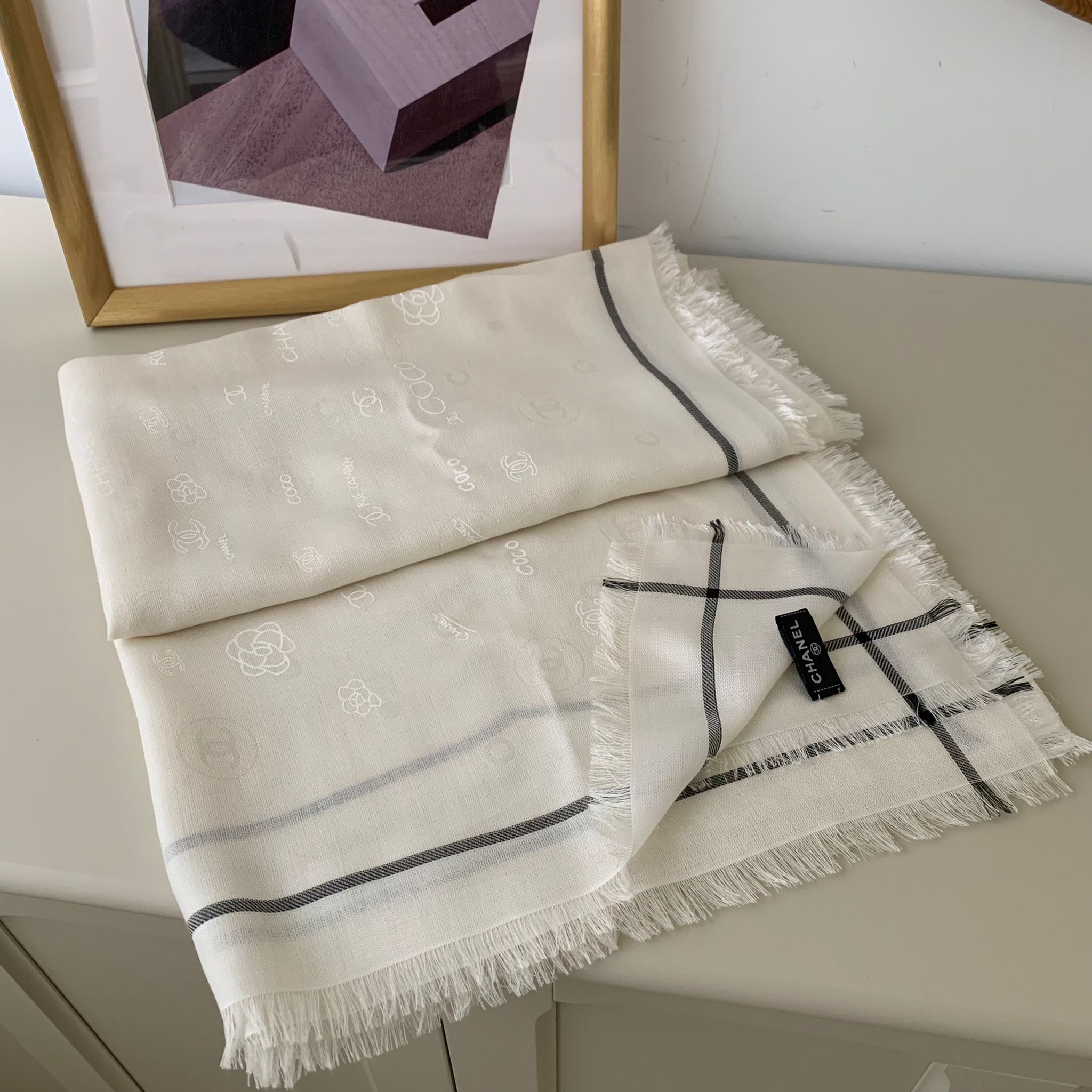 Chanel Scarf 印花白色圍巾
