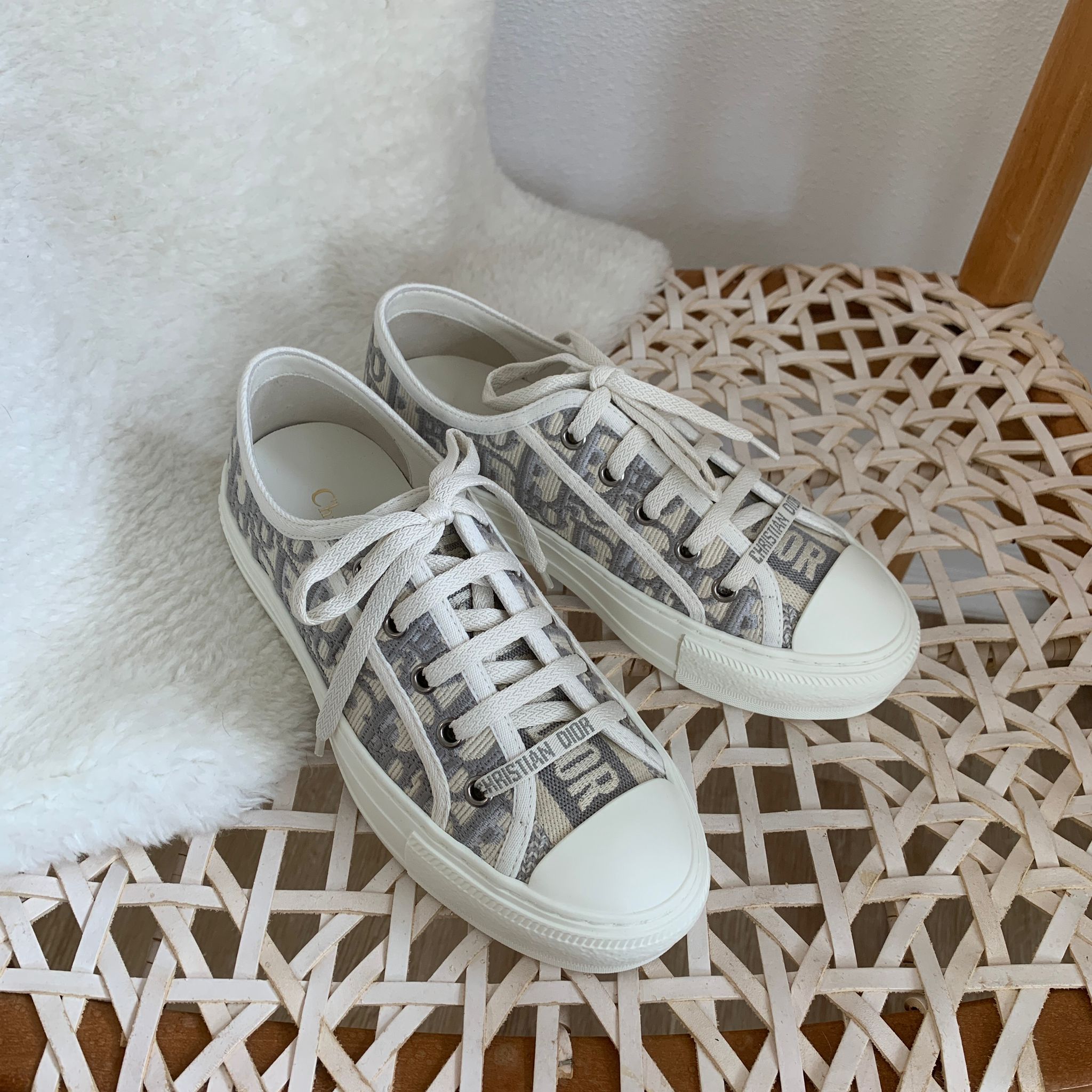 dior-walkndior-灰色老花帆布鞋