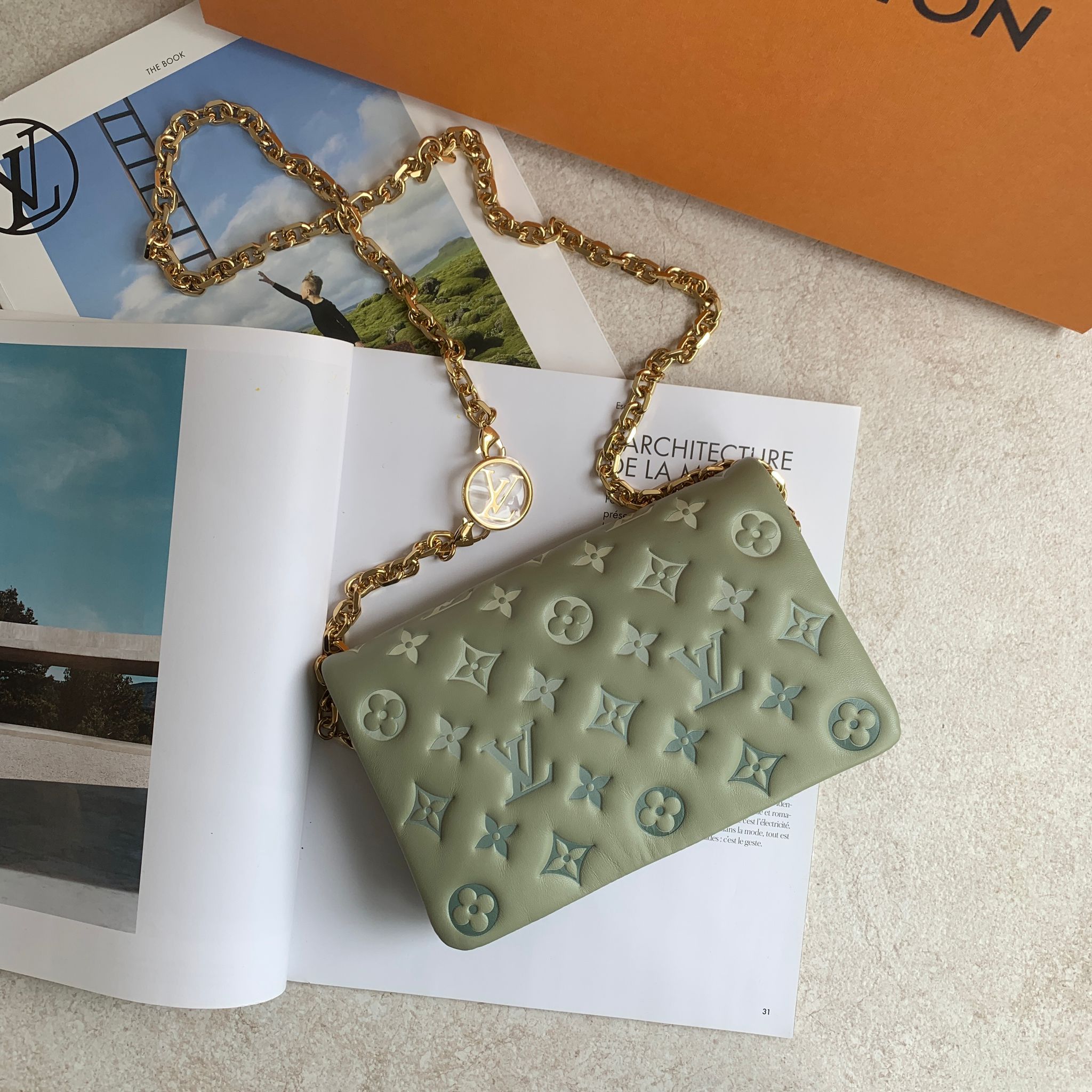 Louis Vuitton Pochette Coussin 漸變綠 Monogram壓紋鏈條包