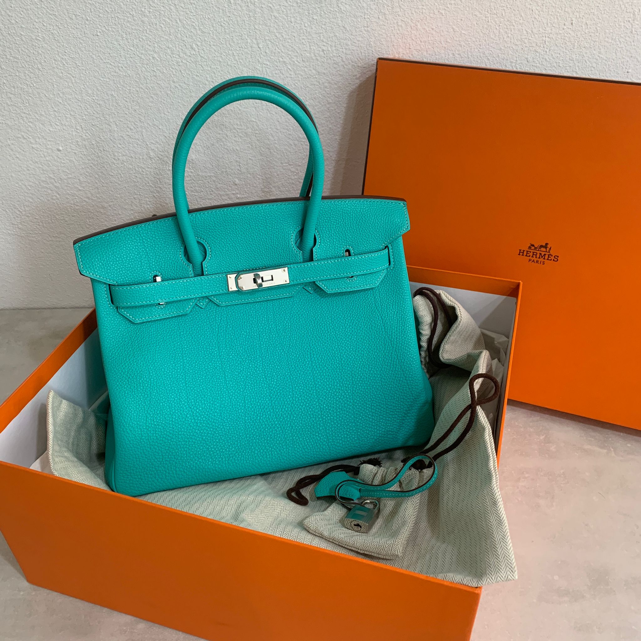 Hermès Birkin 30  湖水綠銀扣 lagoon 7V