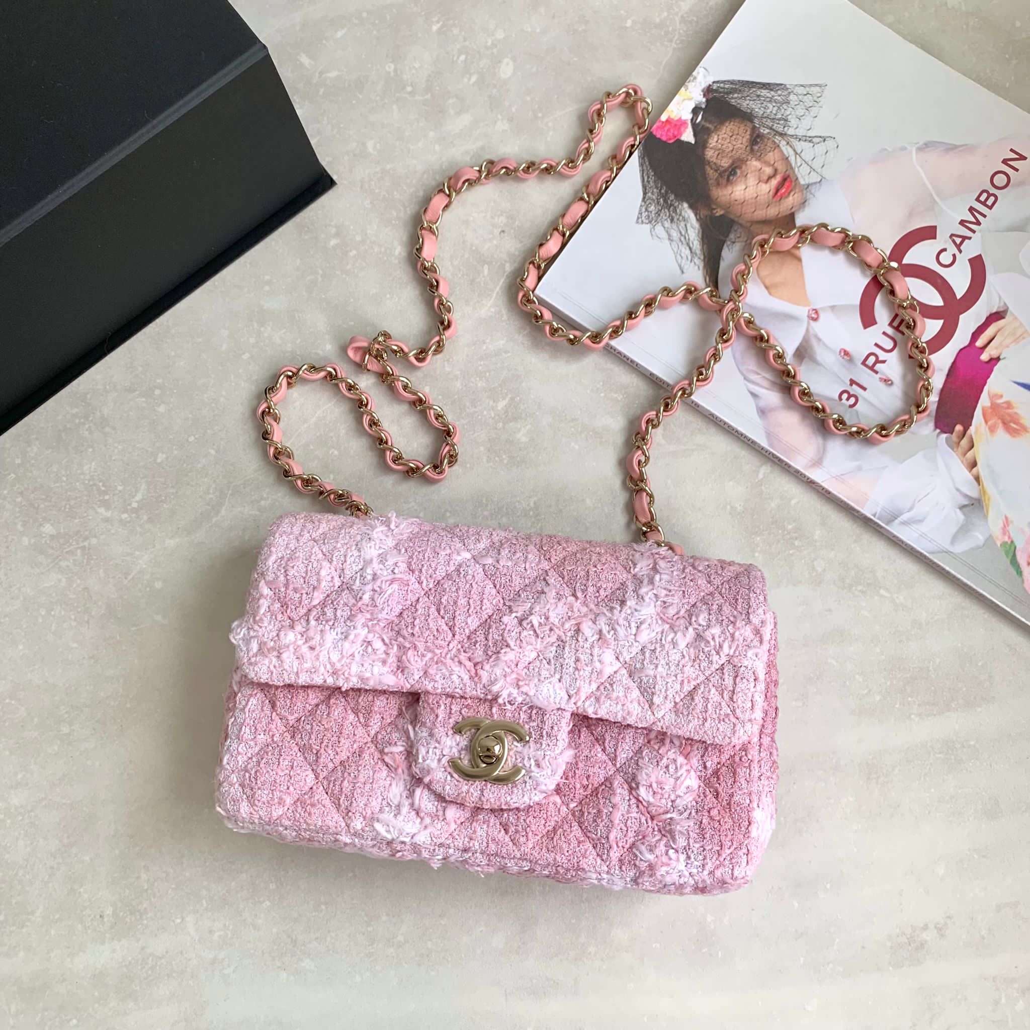 Chanel Classic Flap Ｍini Flapbag CF20 粉色渲染毛呢翻蓋包