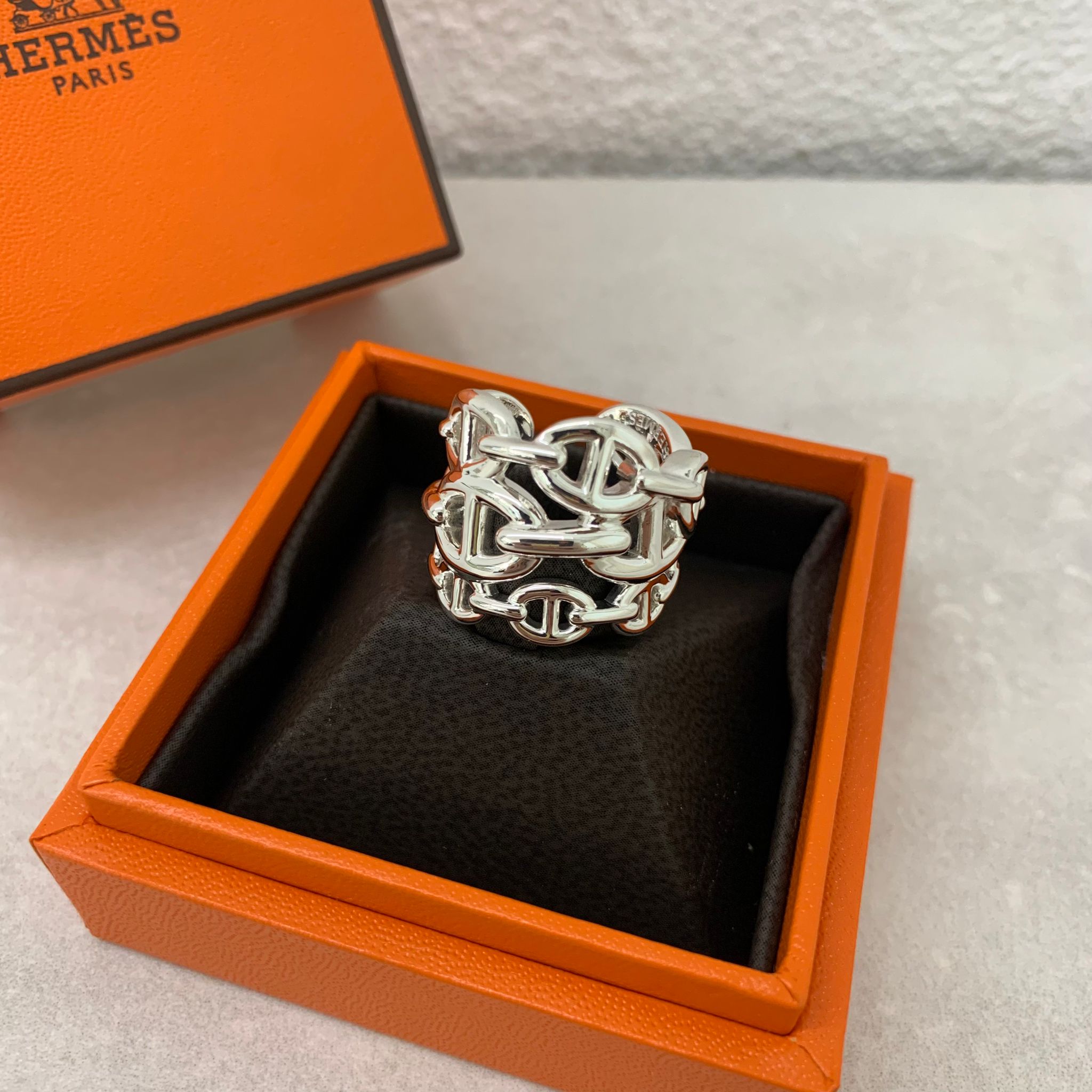 Hermès Chaine d'ancre Enchainee ring 純銀三層豬鼻戒指