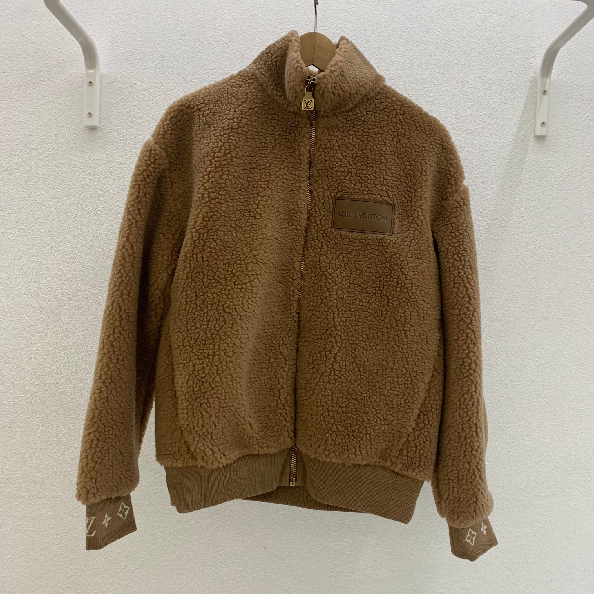 Louis Vuitton 棕色皮革標搖粒絨夾克